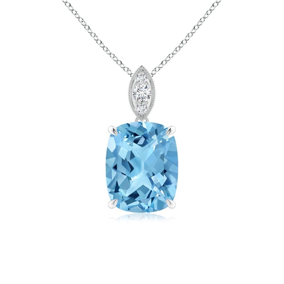 9x7mm A Cushion Swiss Blue Topaz Pendant with Diamond Leaf Bale in P950 Platinum 