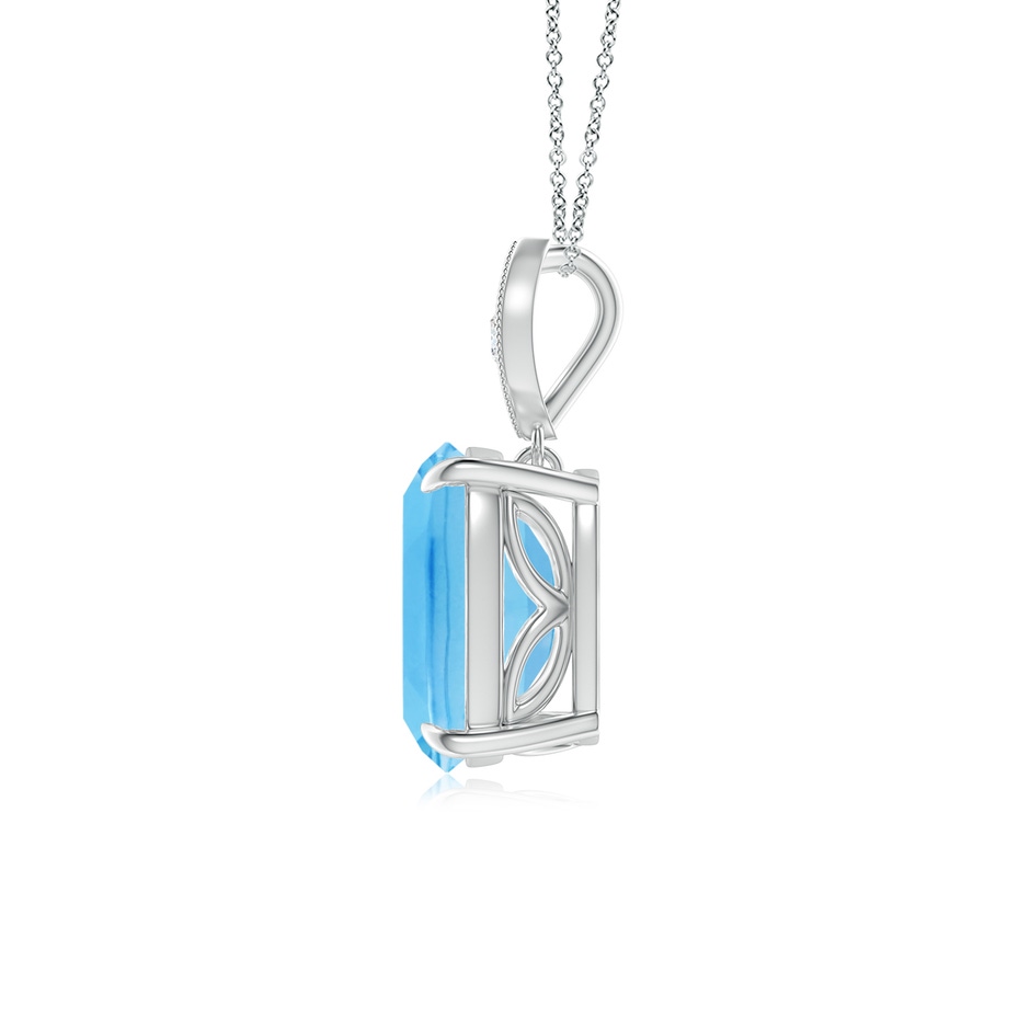 9x7mm A Cushion Swiss Blue Topaz Pendant with Diamond Leaf Bale in P950 Platinum side-1