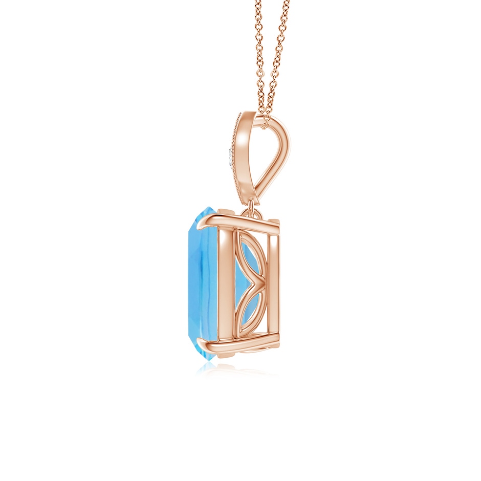 9x7mm AA Cushion Swiss Blue Topaz Pendant with Diamond Leaf Bale in Rose Gold side-1