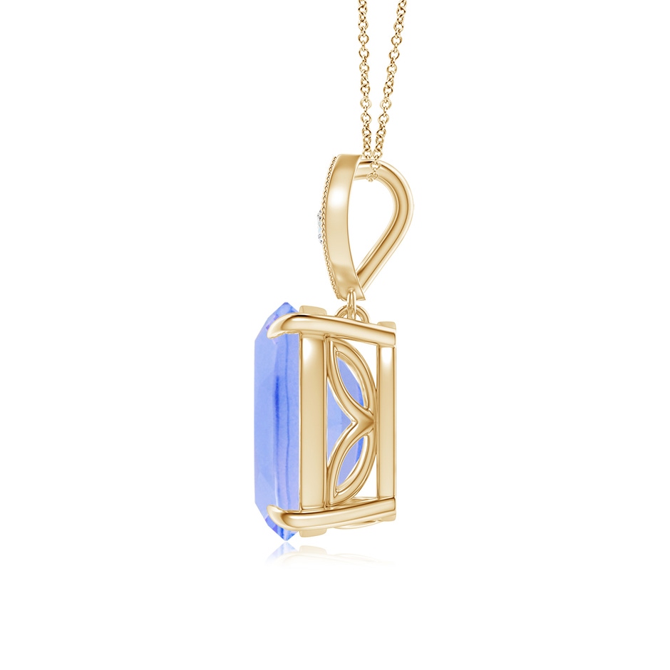 10x8mm A Cushion Tanzanite Pendant with Diamond Leaf Bale in Yellow Gold side-1