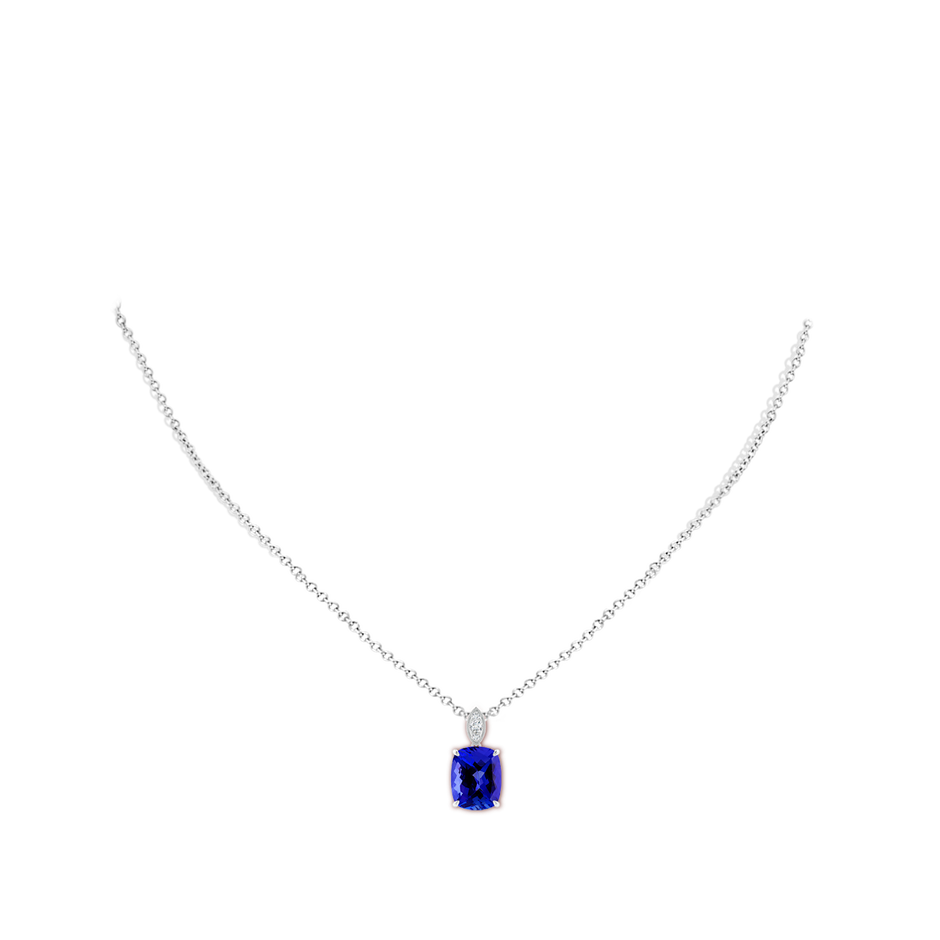 10x8mm AAAA Cushion Tanzanite Pendant with Diamond Leaf Bale in P950 Platinum body-neck