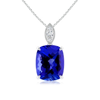 10x8mm AAAA Cushion Tanzanite Pendant with Diamond Leaf Bale in White Gold