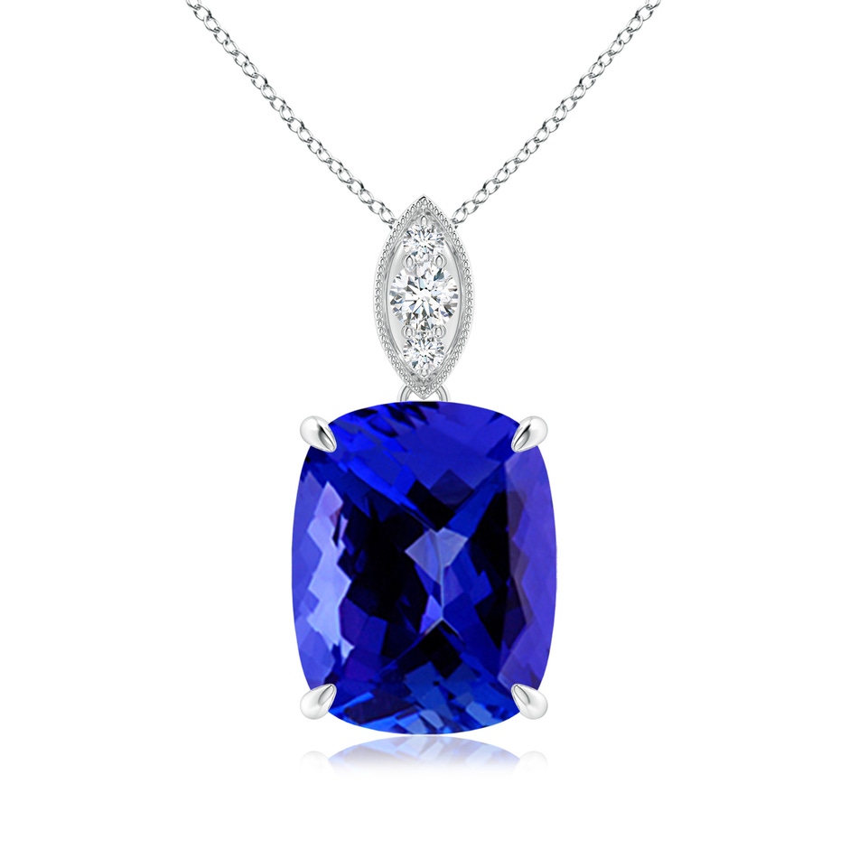 11x9mm AAAA Cushion Tanzanite Pendant with Diamond Leaf Bale in P950 Platinum 