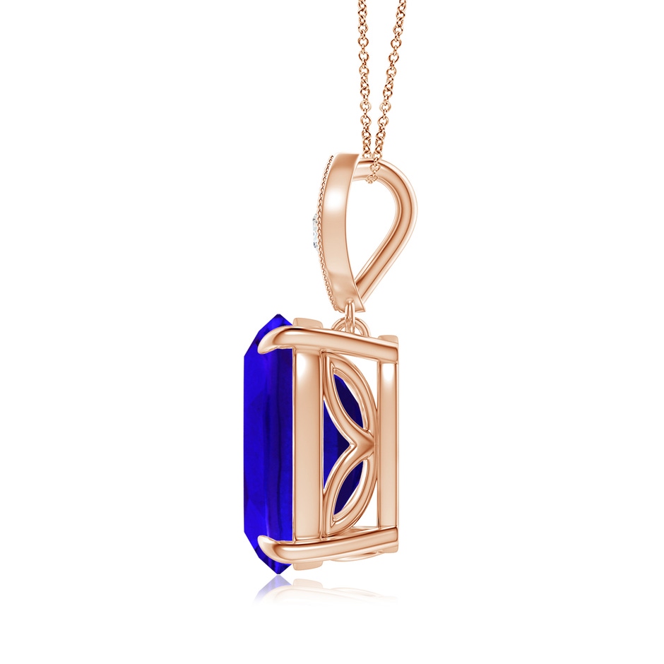 11x9mm AAAA Cushion Tanzanite Pendant with Diamond Leaf Bale in Rose Gold side-1