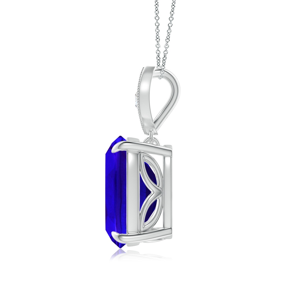 11x9mm AAAA Cushion Tanzanite Pendant with Diamond Leaf Bale in White Gold side-1