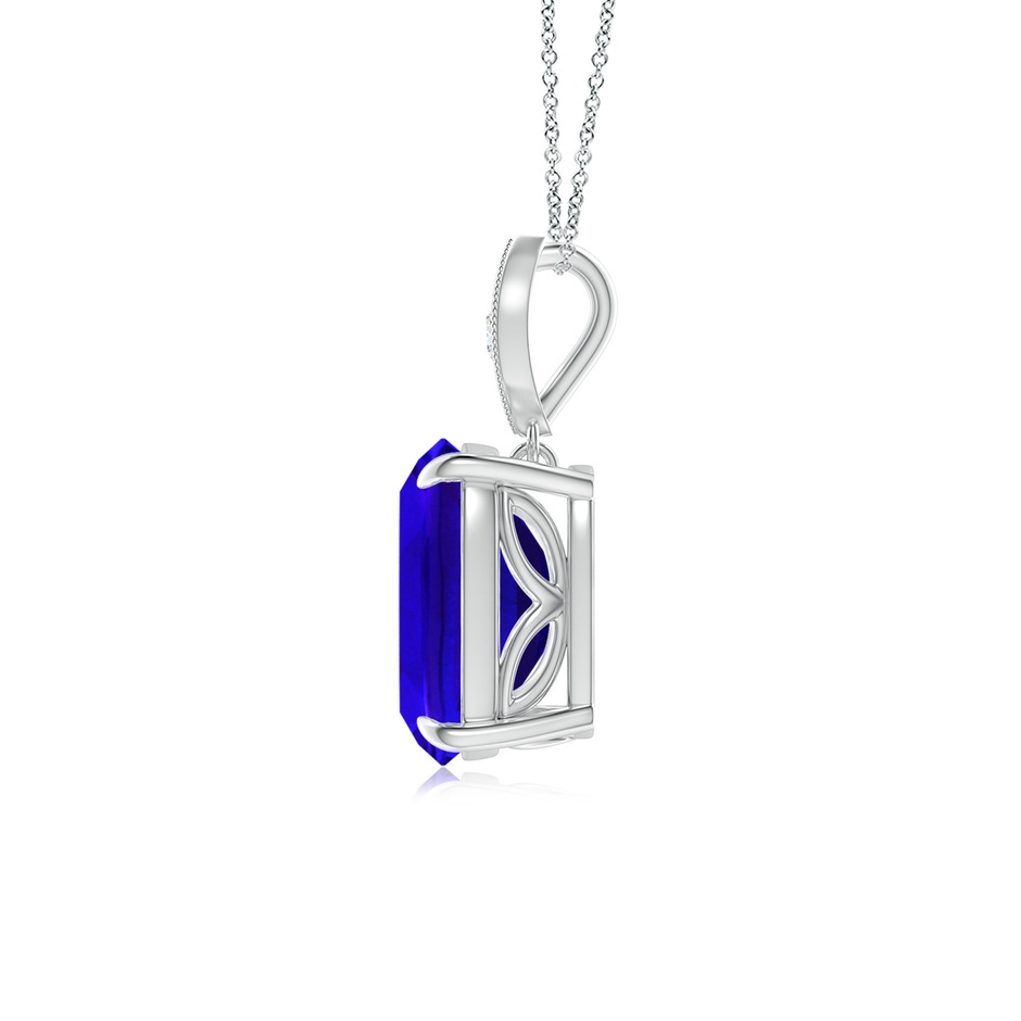 9x7mm AAAA Cushion Tanzanite Pendant with Diamond Leaf Bale in White Gold side-1