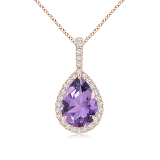 10x7mm A Amethyst Teardrop Pendant with Diamond Halo in Rose Gold