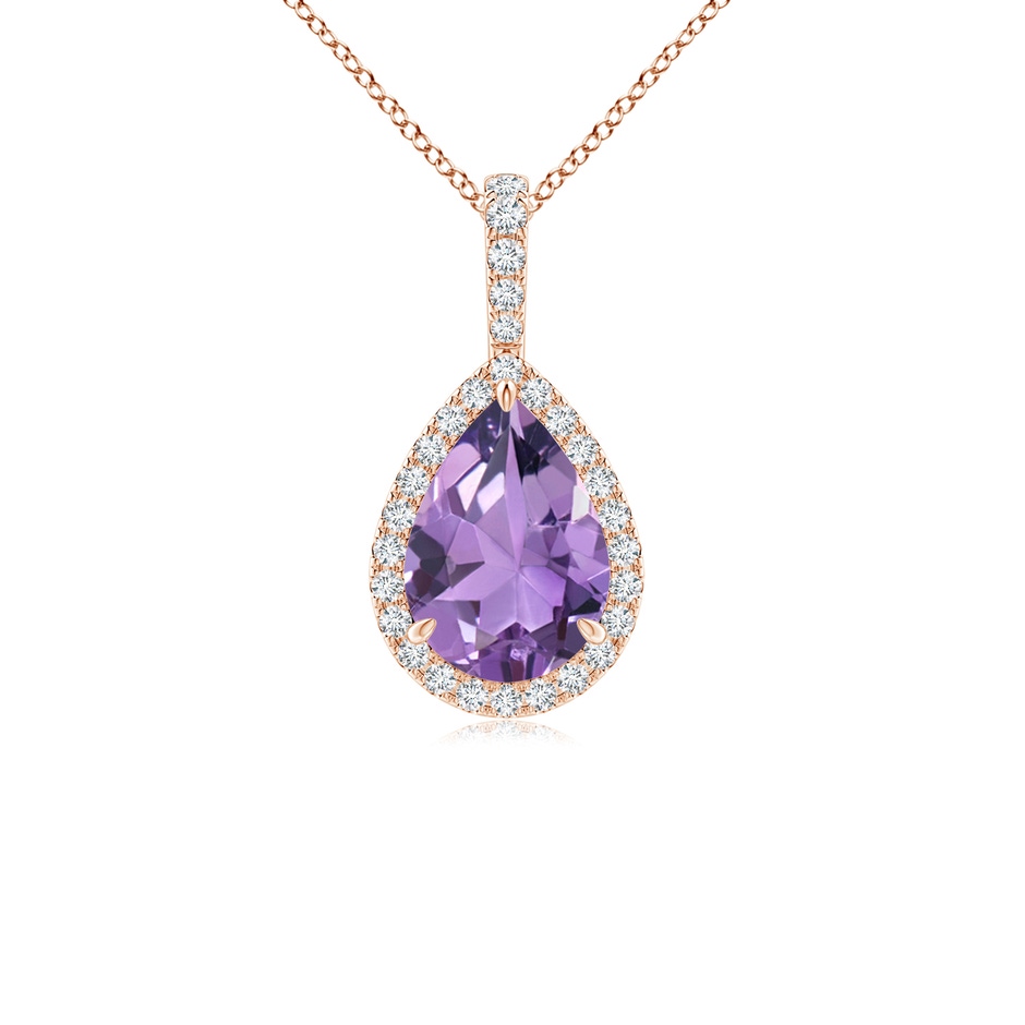10x7mm A Claw-Set Amethyst Teardrop Halo Pendant in Rose Gold 