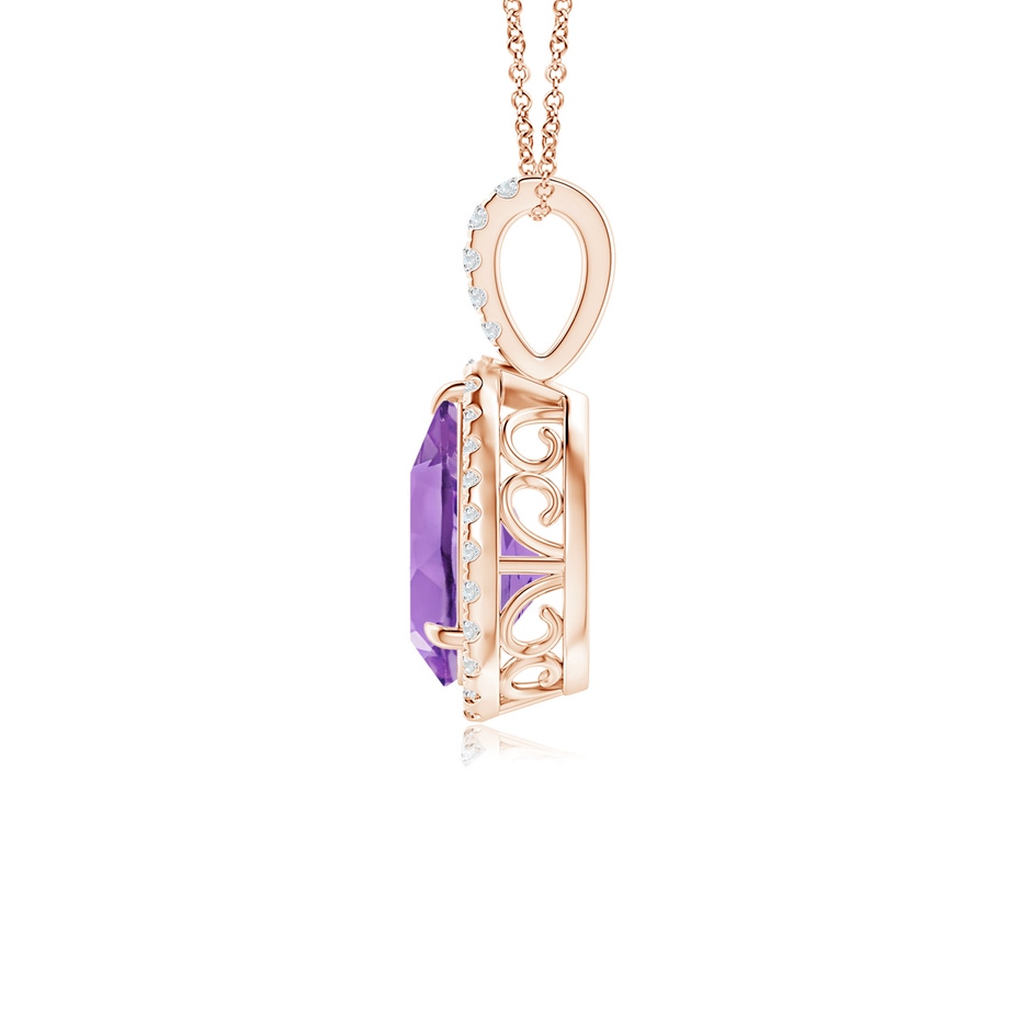 10x7mm A Claw-Set Amethyst Teardrop Halo Pendant in Rose Gold side 199