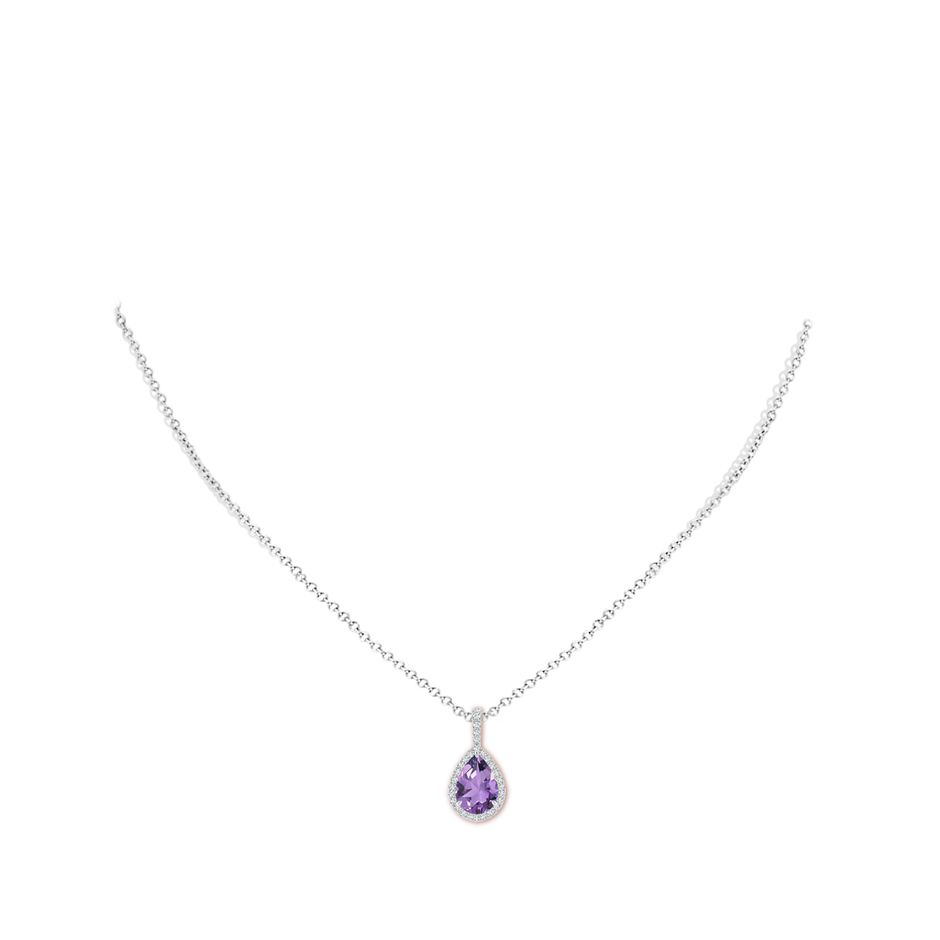 10x7mm A Claw-Set Amethyst Teardrop Halo Pendant in White Gold pen