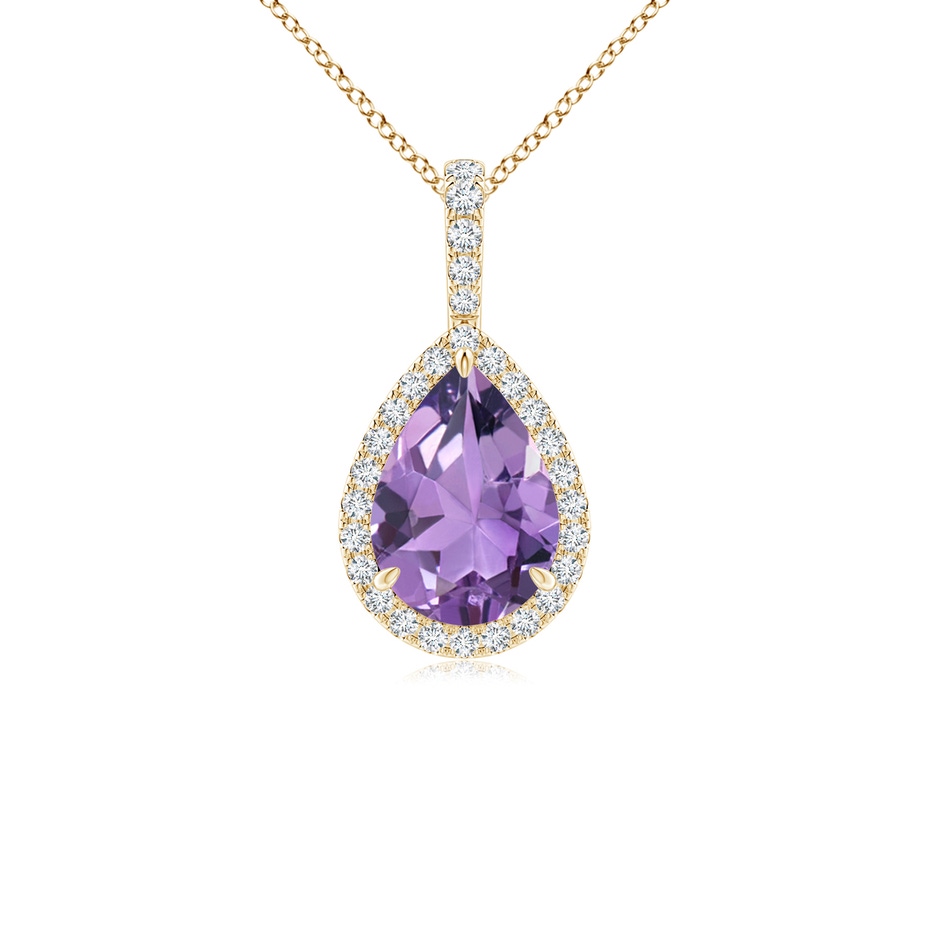 10x7mm A Claw-Set Amethyst Teardrop Halo Pendant in Yellow Gold 