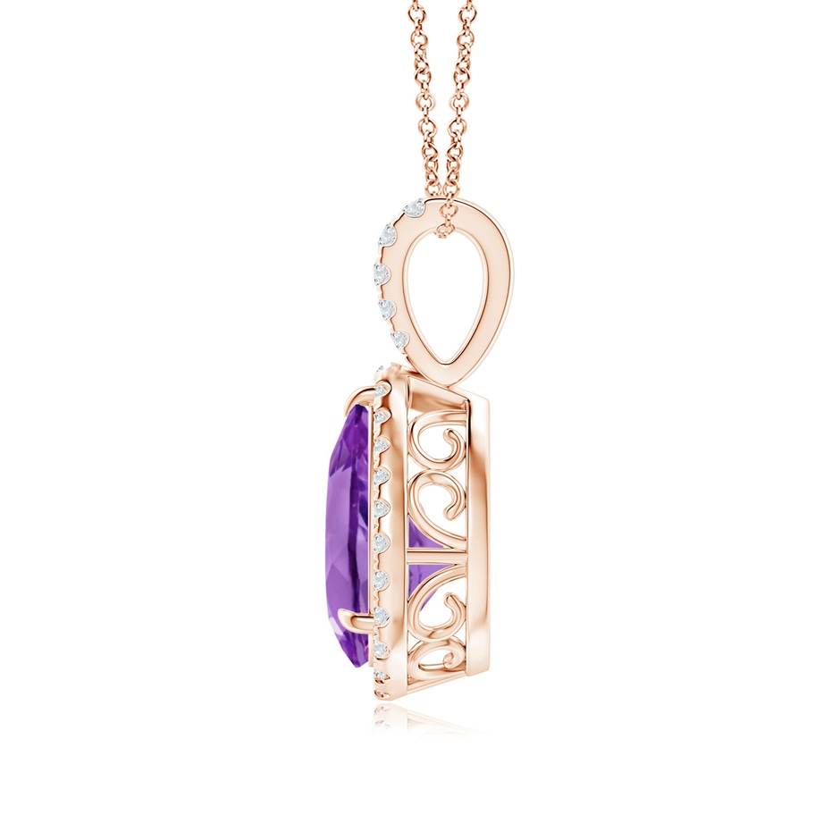 10x7mm AA Amethyst Teardrop Pendant with Diamond Halo in Rose Gold side-1