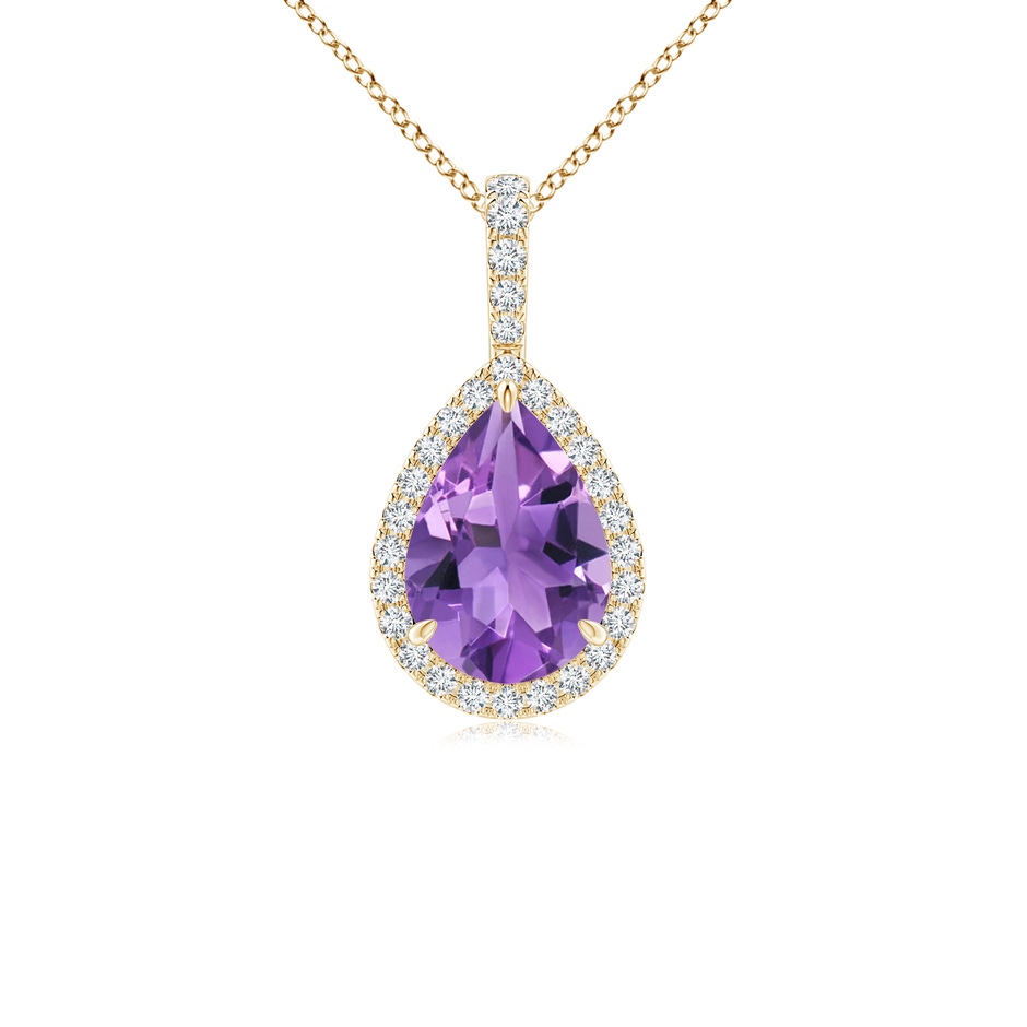 10x7mm AA Claw-Set Amethyst Teardrop Halo Pendant in Yellow Gold 