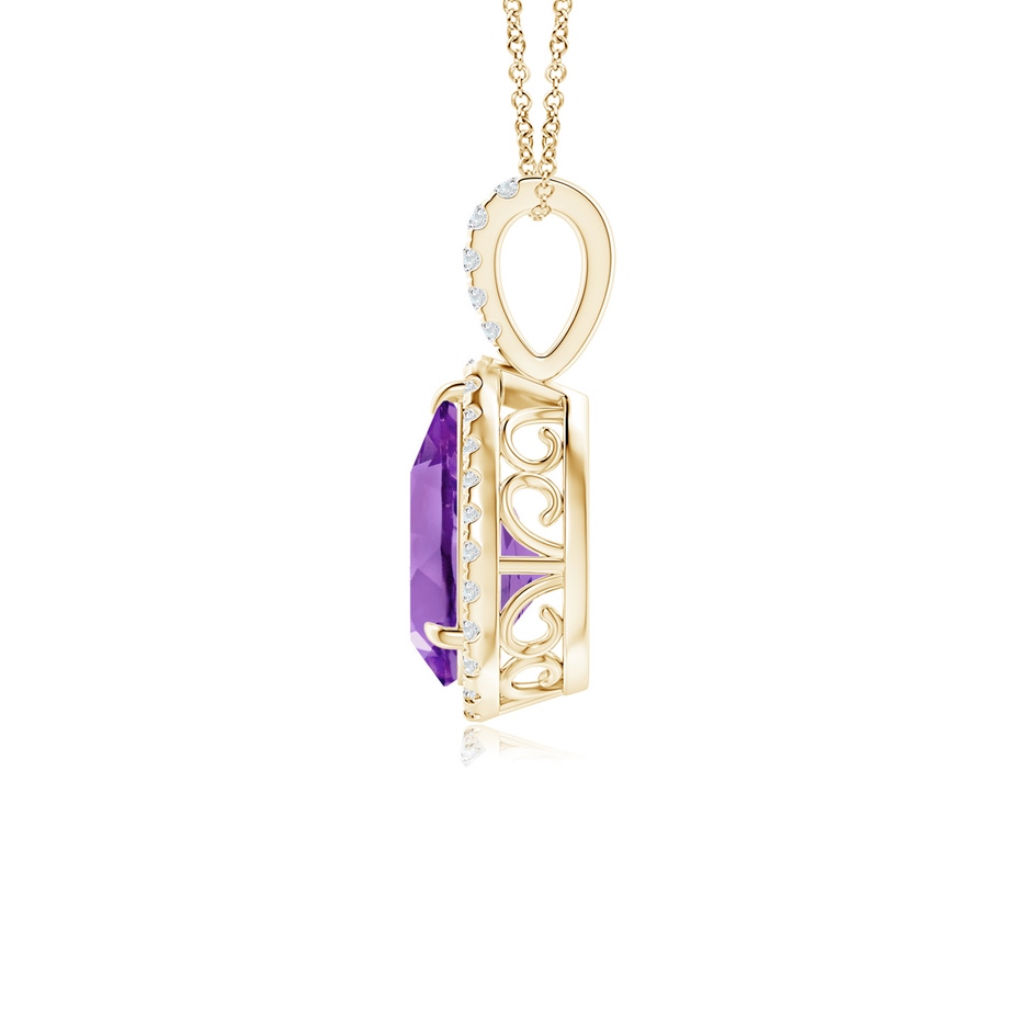 10x7mm AA Claw-Set Amethyst Teardrop Halo Pendant in Yellow Gold side 199