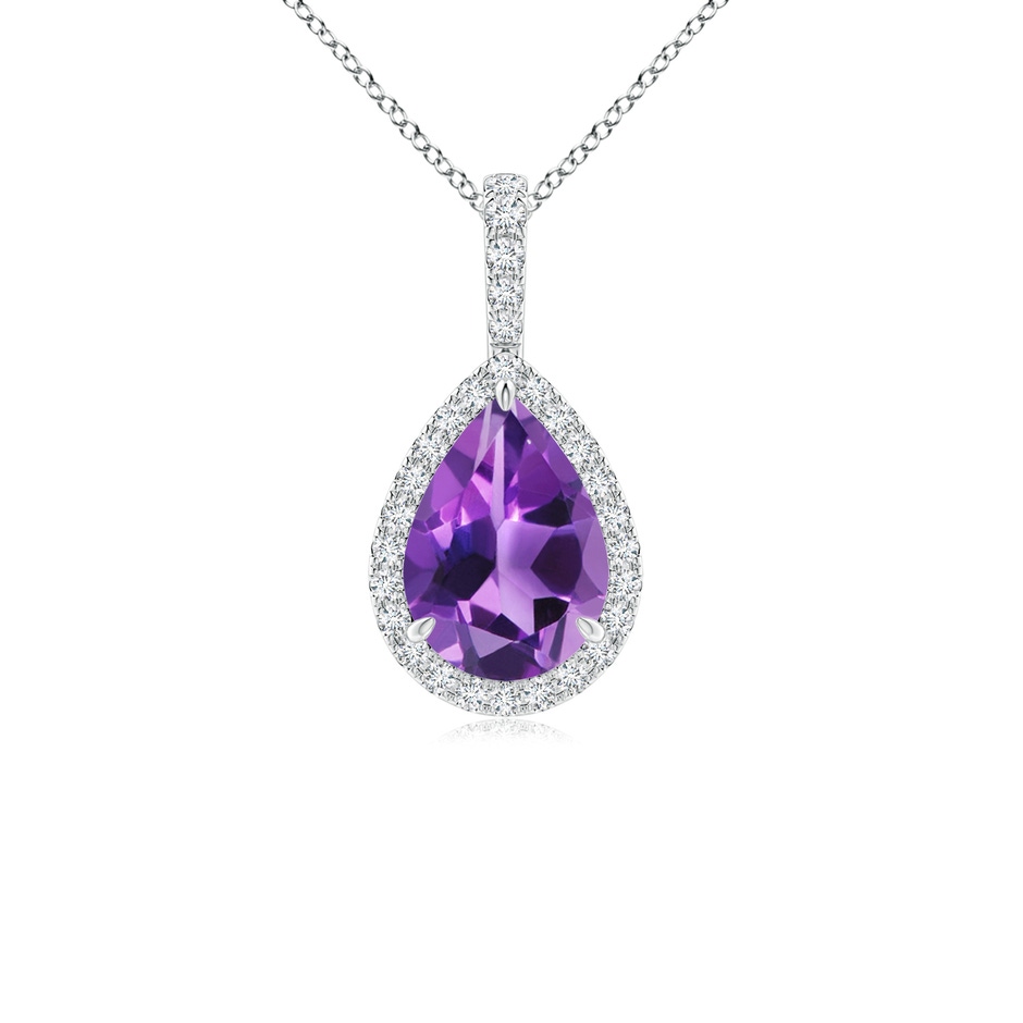 10x7mm AAA Claw-Set Amethyst Teardrop Halo Pendant in 18K White Gold 