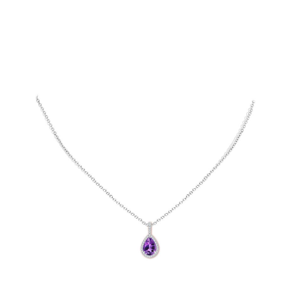 10x7mm AAA Claw-Set Amethyst Teardrop Halo Pendant in White Gold pen