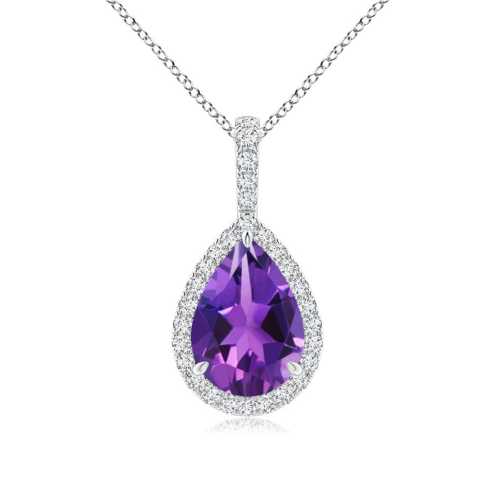 10x7mm AAAA Amethyst Teardrop Pendant with Diamond Halo in P950 Platinum