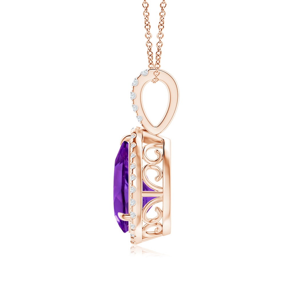 10x7mm AAAA Amethyst Teardrop Pendant with Diamond Halo in Rose Gold - side_1
