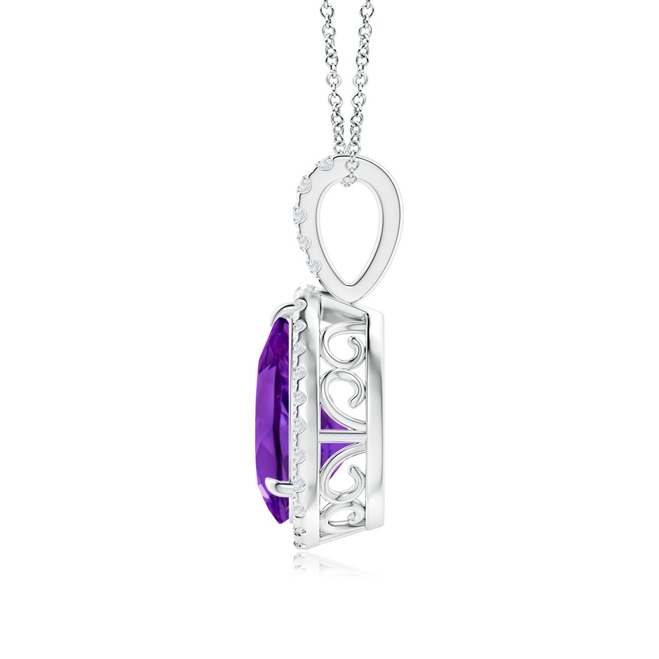 10x7mm AAAA Amethyst Teardrop Pendant with Diamond Halo in White Gold side-1