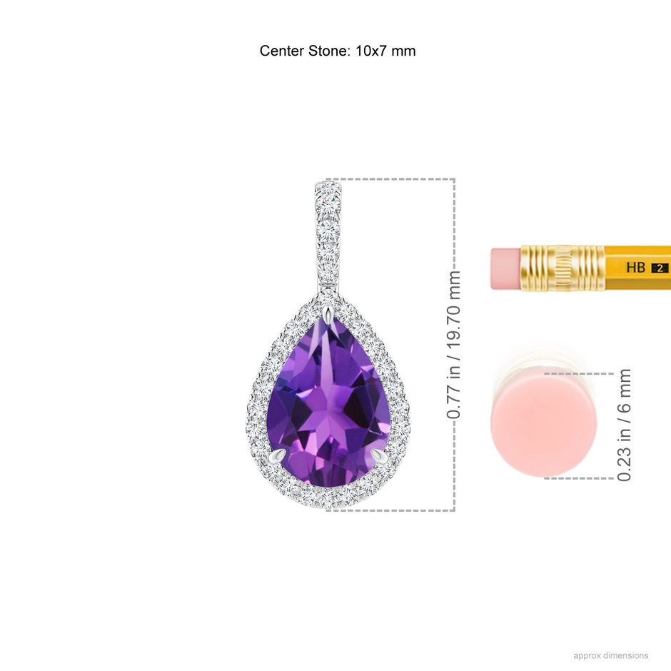 10x7mm AAAA Amethyst Teardrop Pendant with Diamond Halo in White Gold ruler