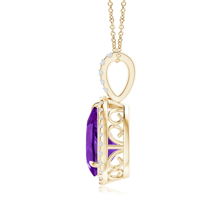10x7mm AAAA Amethyst Teardrop Pendant with Diamond Halo in Yellow Gold side-1