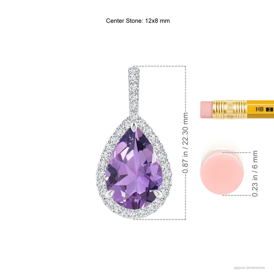 12x8mm A Amethyst Teardrop Pendant with Diamond Halo in P950 Platinum ruler