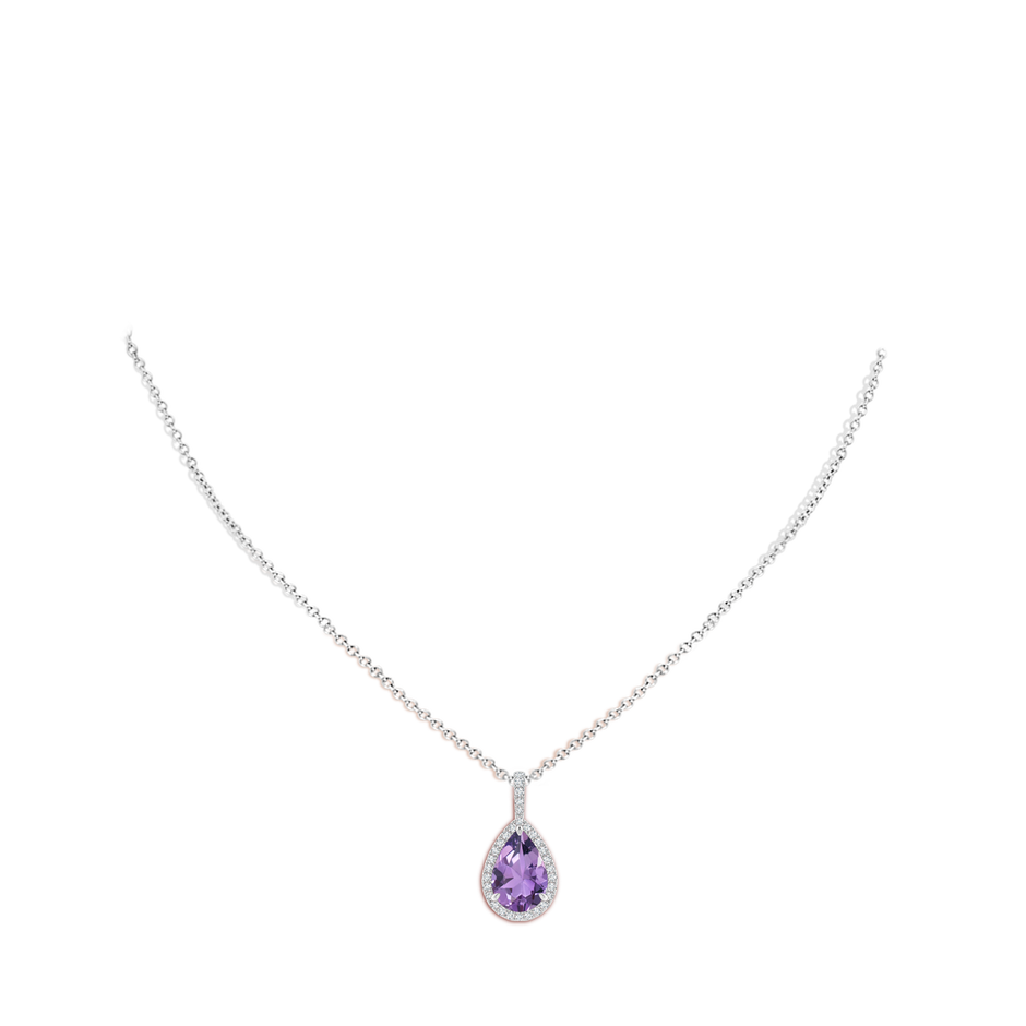 12x8mm A Amethyst Teardrop Pendant with Diamond Halo in P950 Platinum body-neck