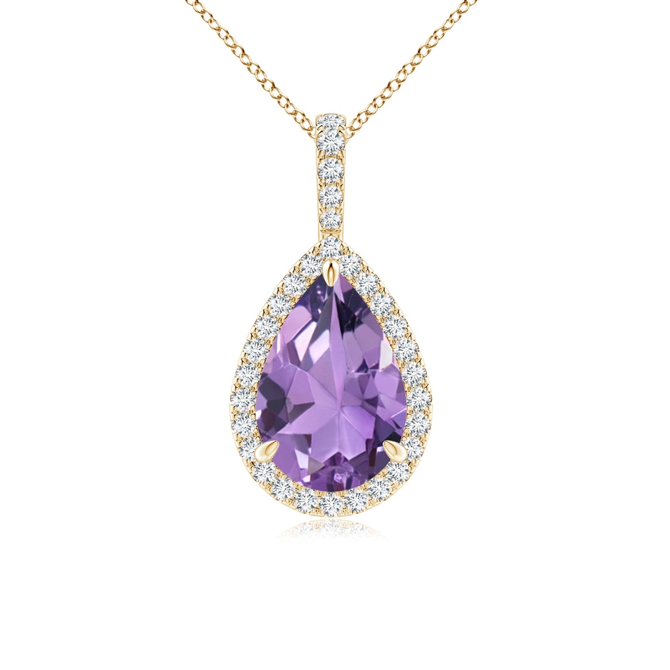 12x8mm A Claw-Set Amethyst Teardrop Halo Pendant in Yellow Gold 