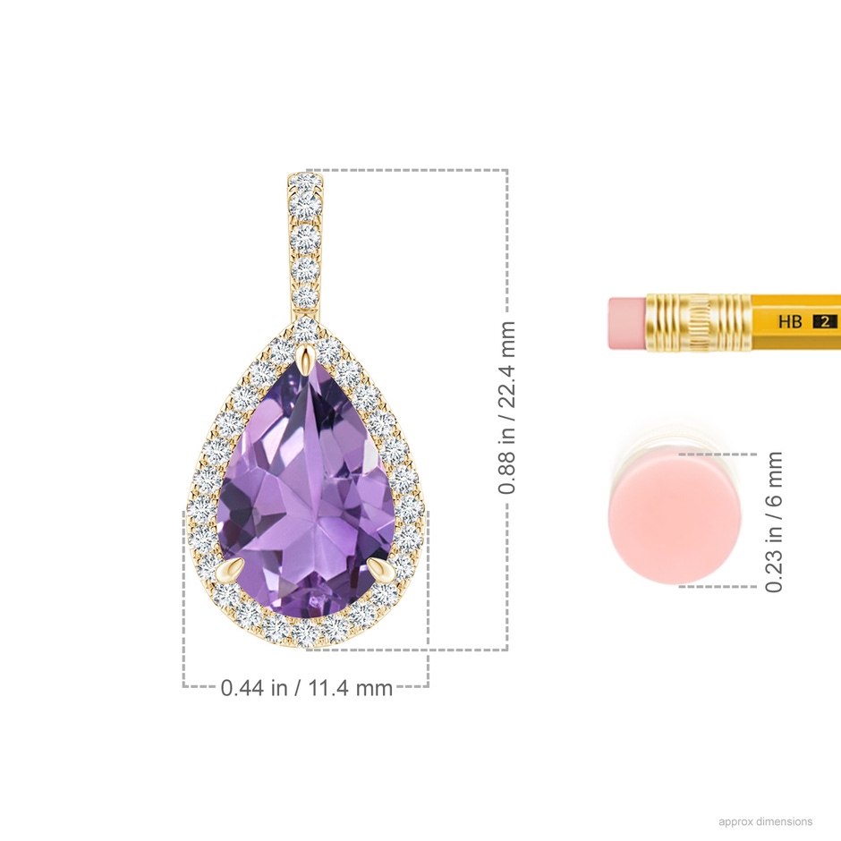 12x8mm A Claw-Set Amethyst Teardrop Halo Pendant in Yellow Gold ruler