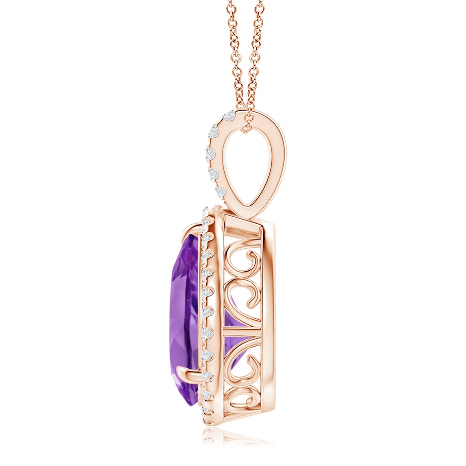 12x8mm AA Amethyst Teardrop Pendant with Diamond Halo in Rose Gold side-1