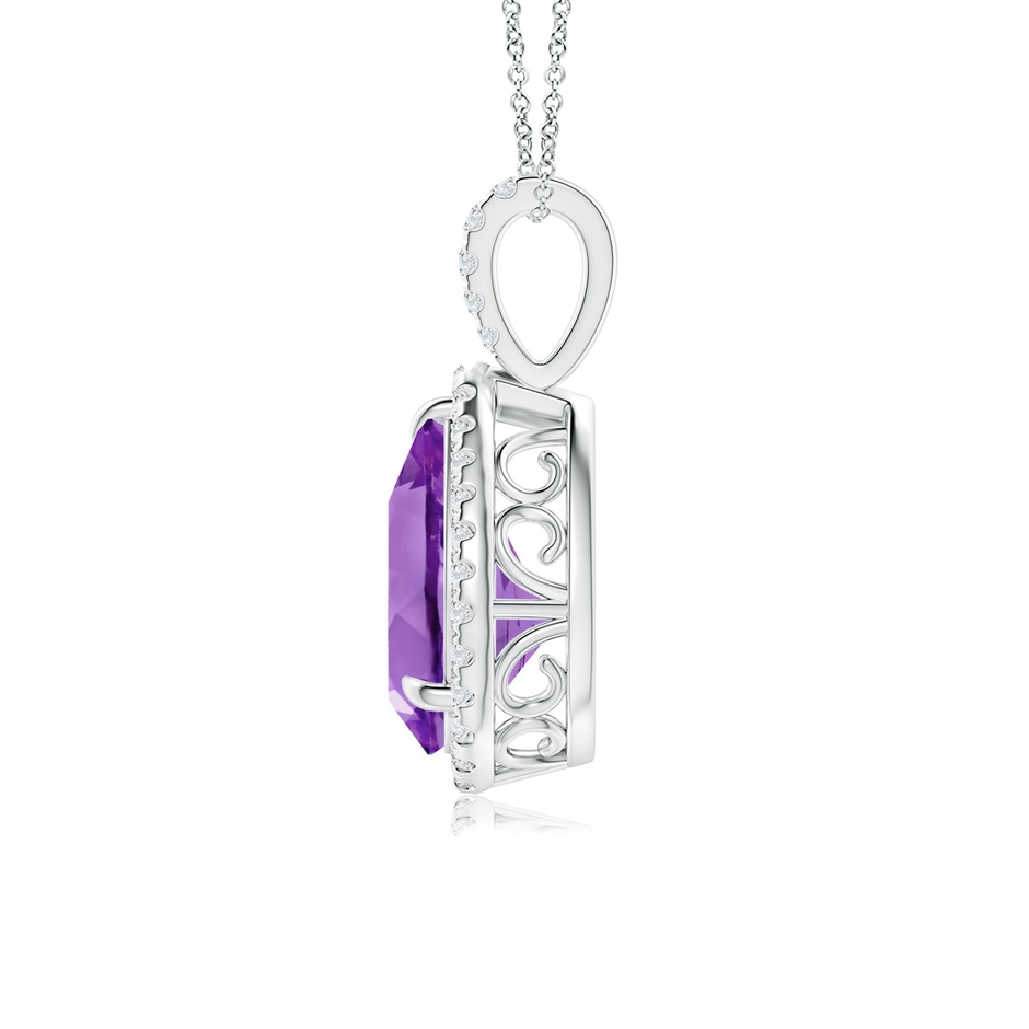 12x8mm AA Claw-Set Amethyst Teardrop Halo Pendant in White Gold side 199