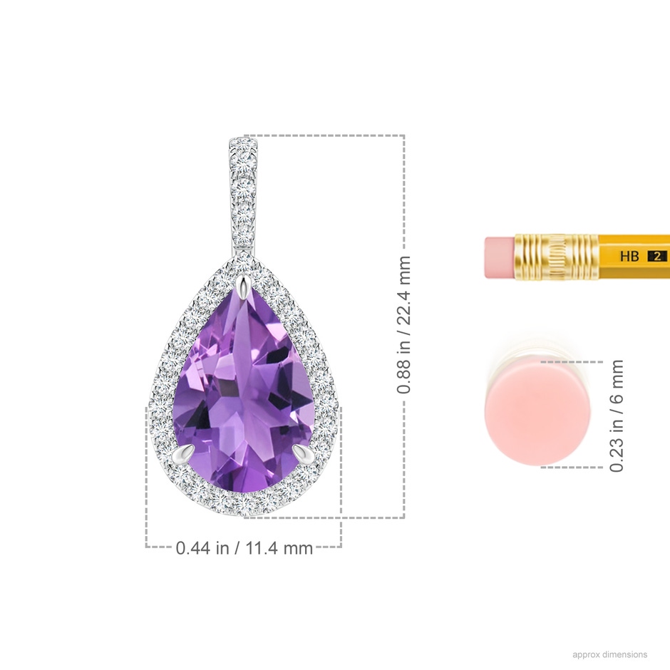 12x8mm AA Claw-Set Amethyst Teardrop Halo Pendant in White Gold ruler
