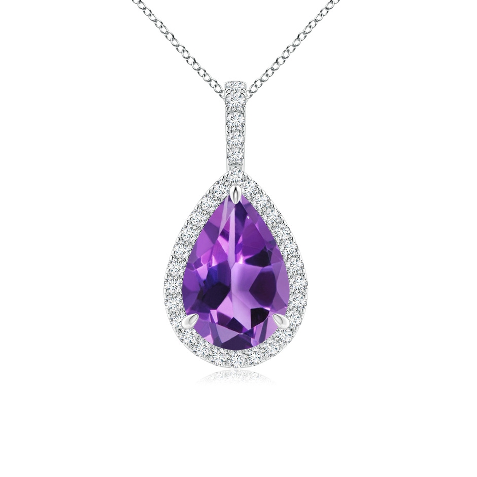 12x8mm AAA Claw-Set Amethyst Teardrop Halo Pendant in P950 Platinum 