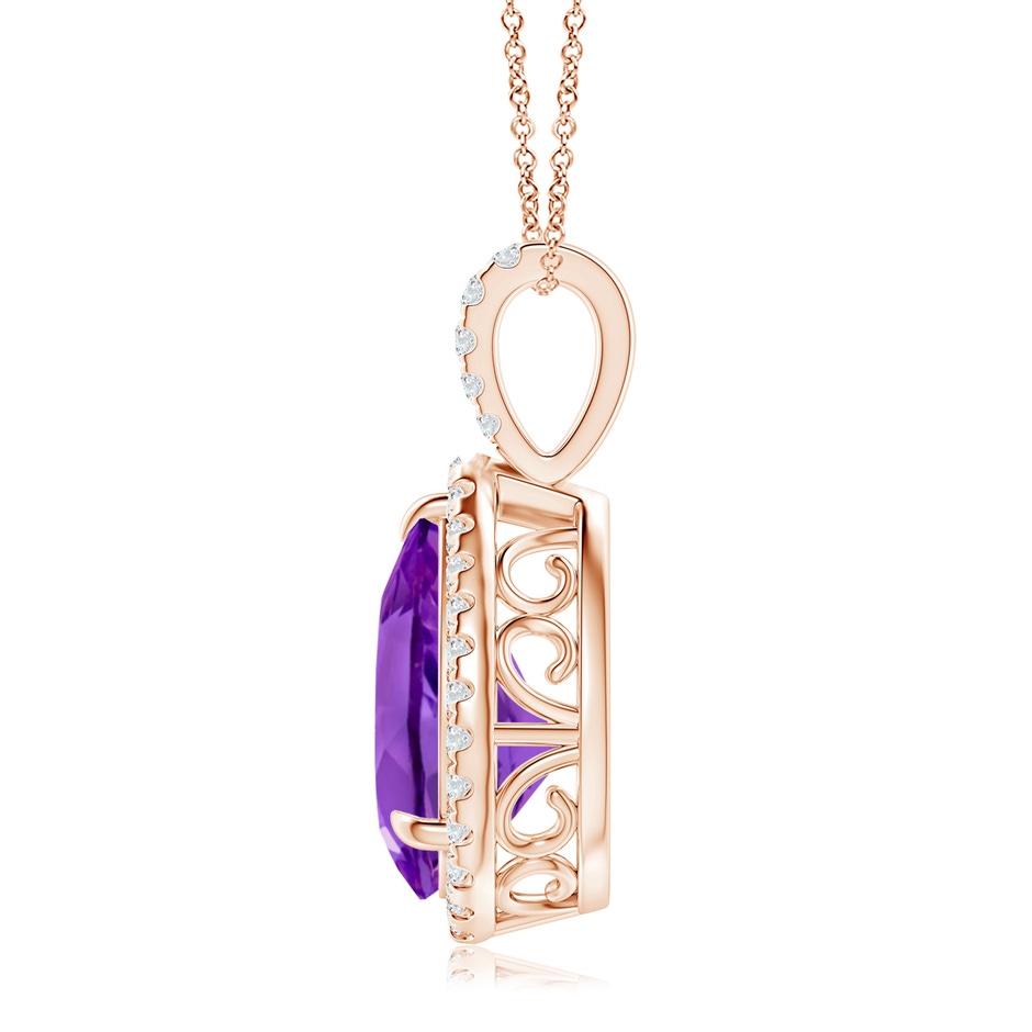 12x8mm AAA Amethyst Teardrop Pendant with Diamond Halo in Rose Gold side-1