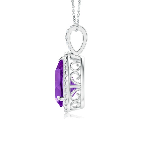 12x8mm AAA Claw-Set Amethyst Teardrop Halo Pendant in White Gold - side 3