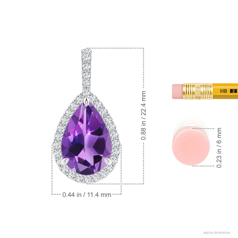 12x8mm AAA Claw-Set Amethyst Teardrop Halo Pendant in White Gold ruler