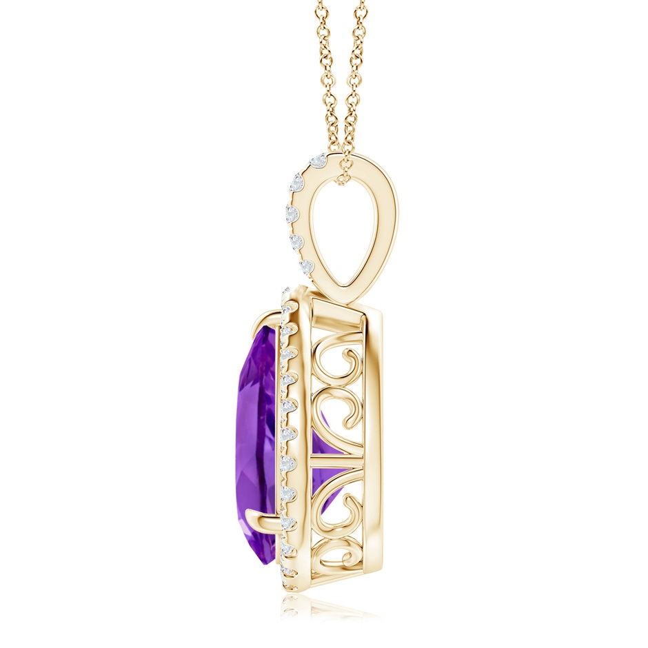 12x8mm AAA Amethyst Teardrop Pendant with Diamond Halo in Yellow Gold side-1