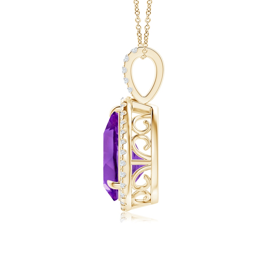 12x8mm AAA Claw-Set Amethyst Teardrop Halo Pendant in Yellow Gold side 199