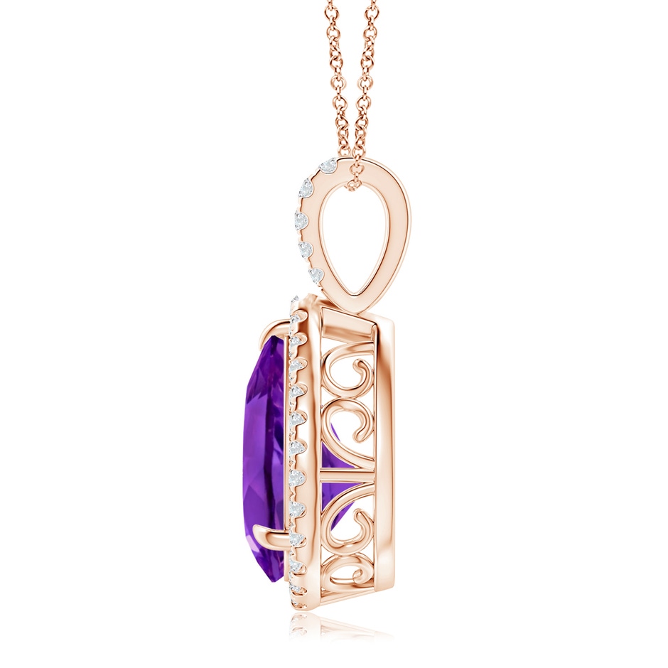 12x8mm AAAA Amethyst Teardrop Pendant with Diamond Halo in Rose Gold side-1