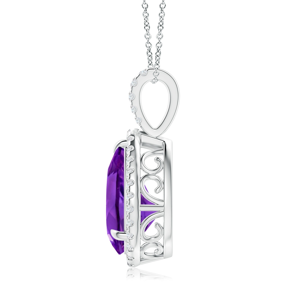 12x8mm AAAA Amethyst Teardrop Pendant with Diamond Halo in White Gold - side_1