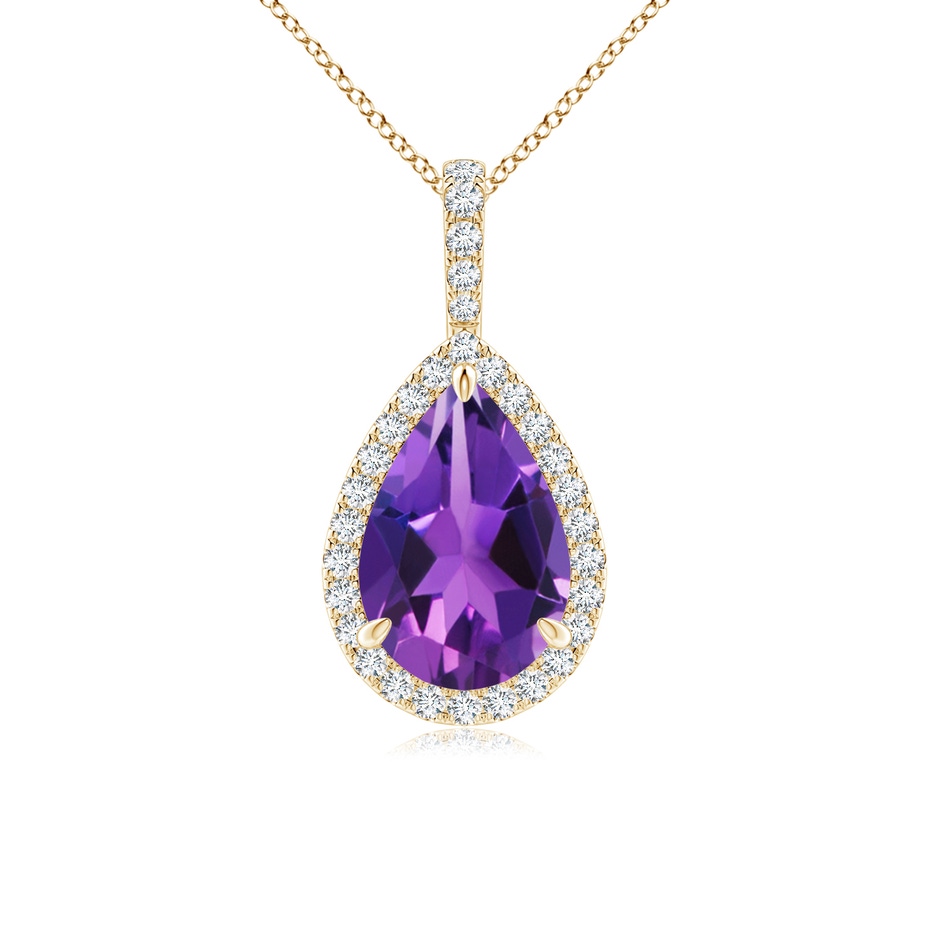 12x8mm AAAA Amethyst Teardrop Pendant with Diamond Halo in Yellow Gold 