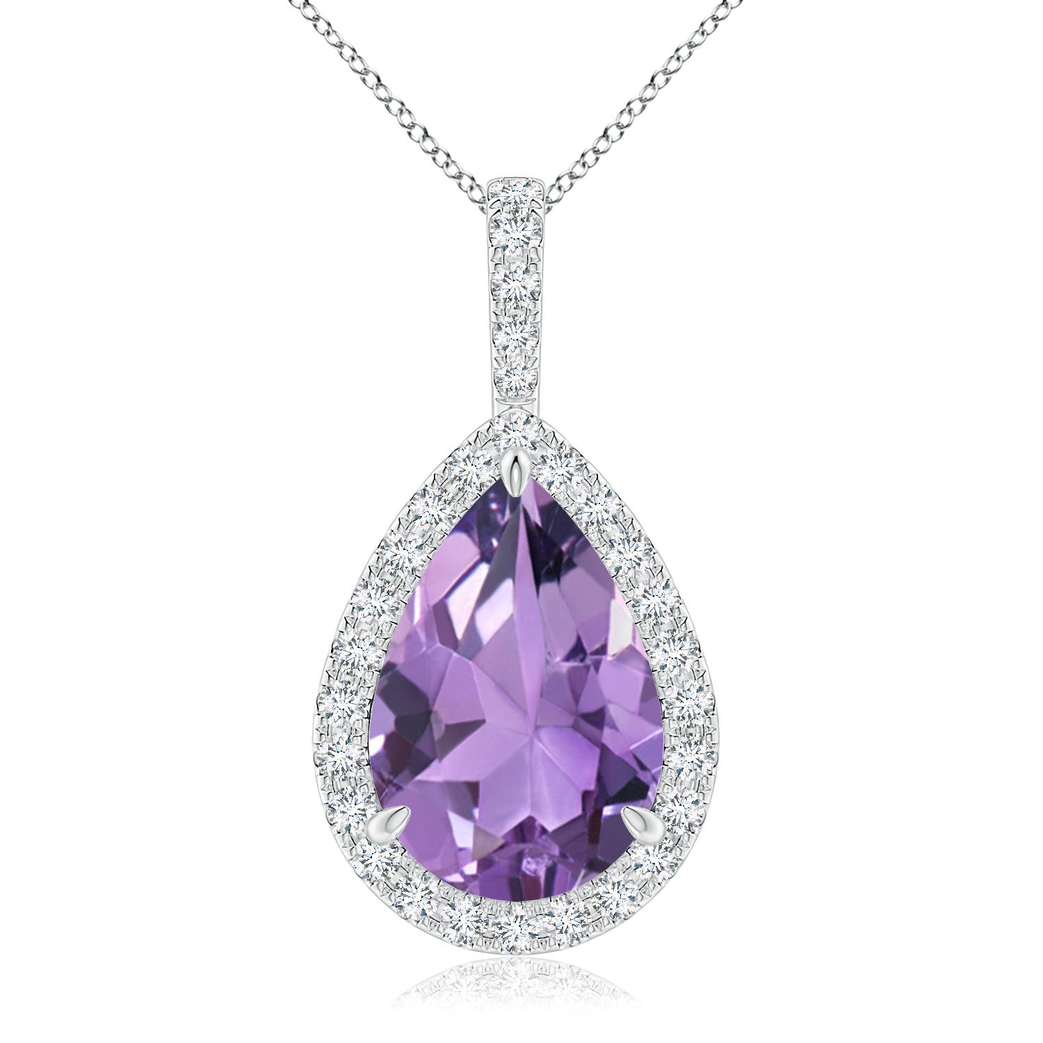 15x10mm A Claw-Set Amethyst Teardrop Halo Pendant in P950 Platinum