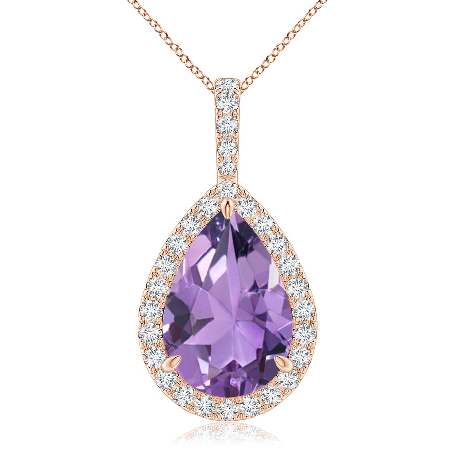 15x10mm A Claw-Set Amethyst Teardrop Halo Pendant in Rose Gold 