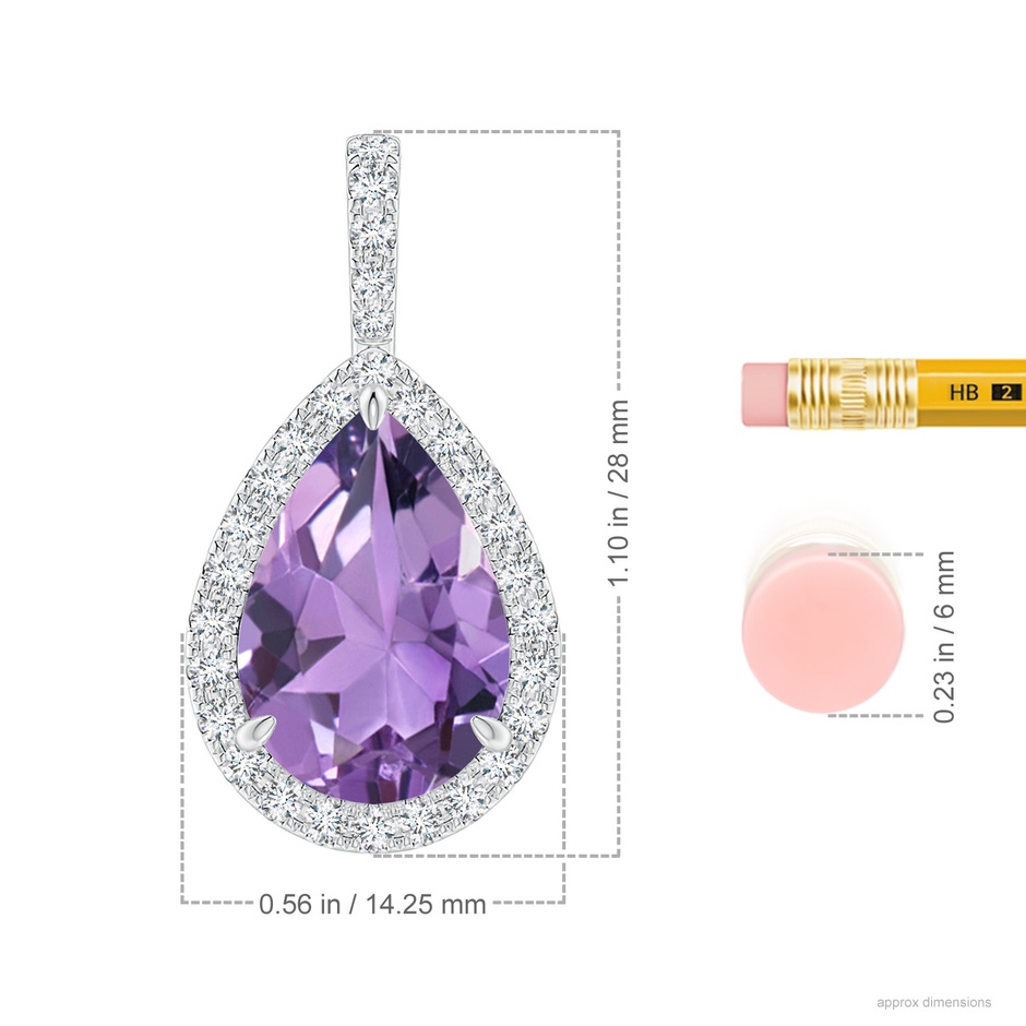 15x10mm A Claw-Set Amethyst Teardrop Halo Pendant in White Gold ruler