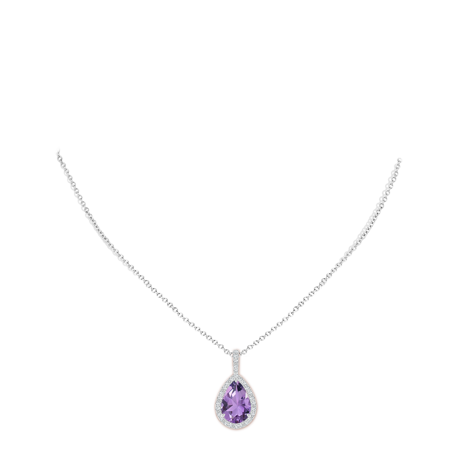 15x10mm A Claw-Set Amethyst Teardrop Halo Pendant in White Gold pen