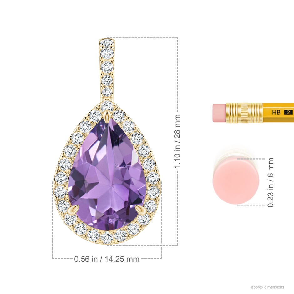 15x10mm A Claw-Set Amethyst Teardrop Halo Pendant in Yellow Gold ruler