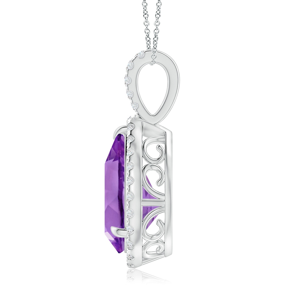 15x10mm AA Claw-Set Amethyst Teardrop Halo Pendant in White Gold side 199
