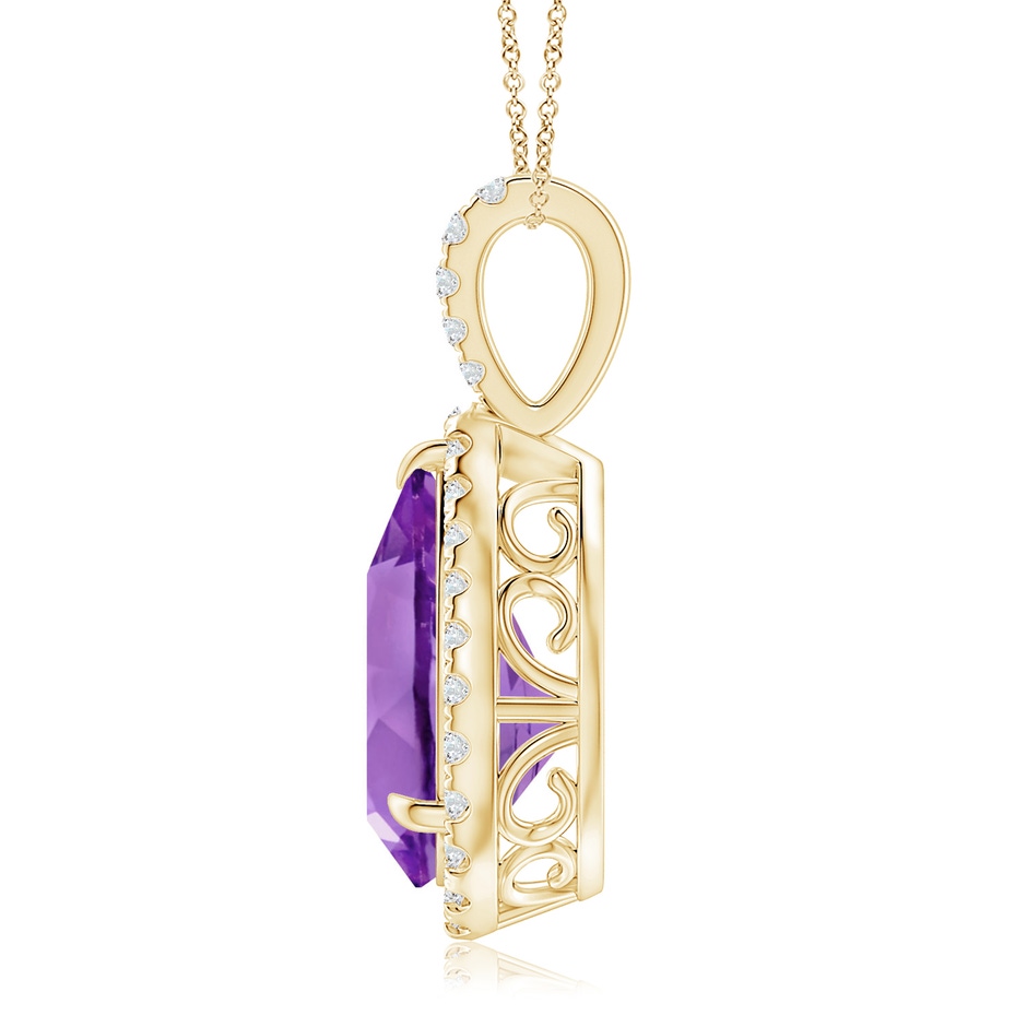 15x10mm AA Claw-Set Amethyst Teardrop Halo Pendant in Yellow Gold side 199