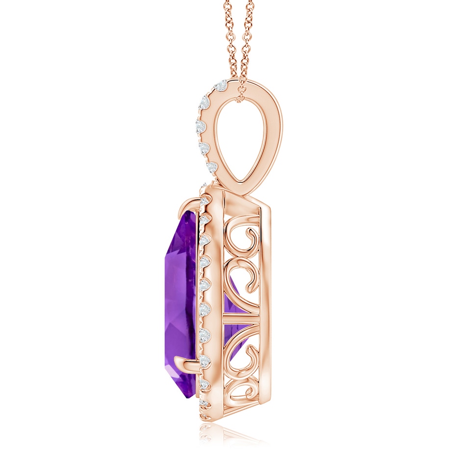 15x10mm AAA Claw-Set Amethyst Teardrop Halo Pendant in Rose Gold side 199
