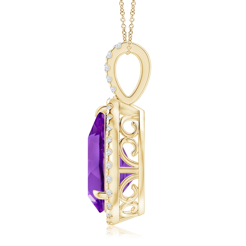 15x10mm AAA Claw-Set Amethyst Teardrop Halo Pendant in Yellow Gold side 199
